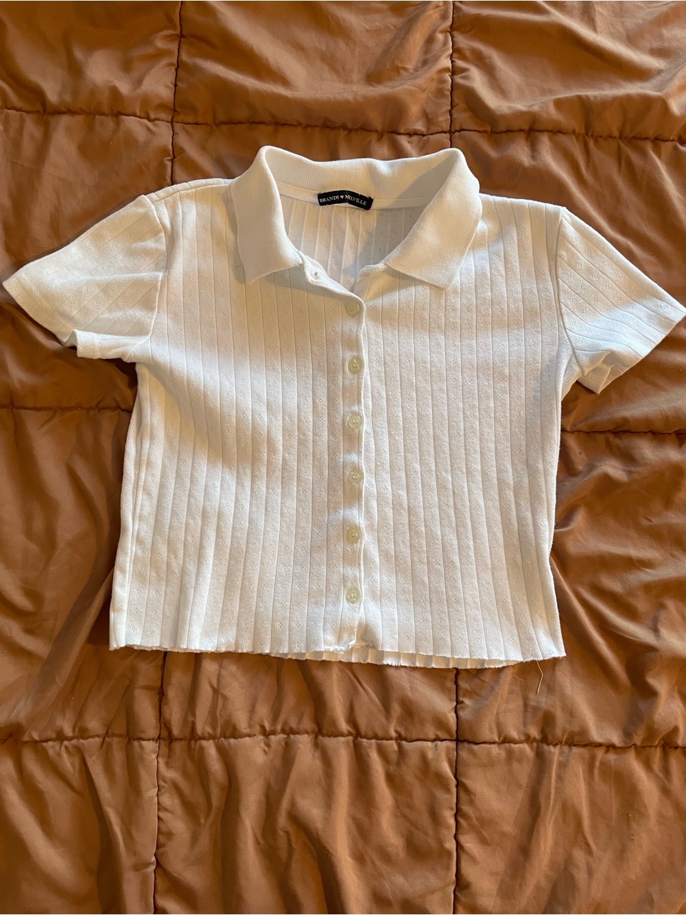 Brandy White Button-Front Pointelle Top